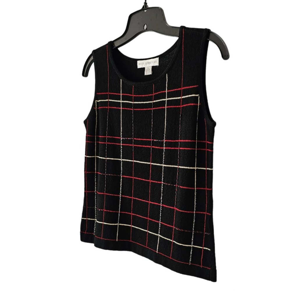 Petite Sophisticate Plaid Scoop Neck Knit Top Vest | NWOT | SP | Blk Red Cream - Picture 8 of 16